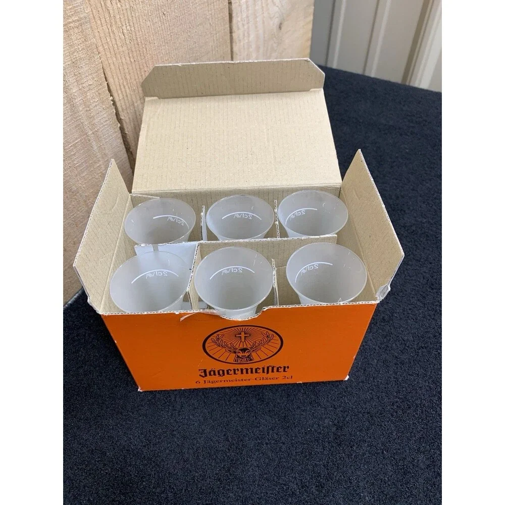 Jagermeister 2CL Shot Glass Set Of 6 Frosted Stemmed Cordial Footed B8